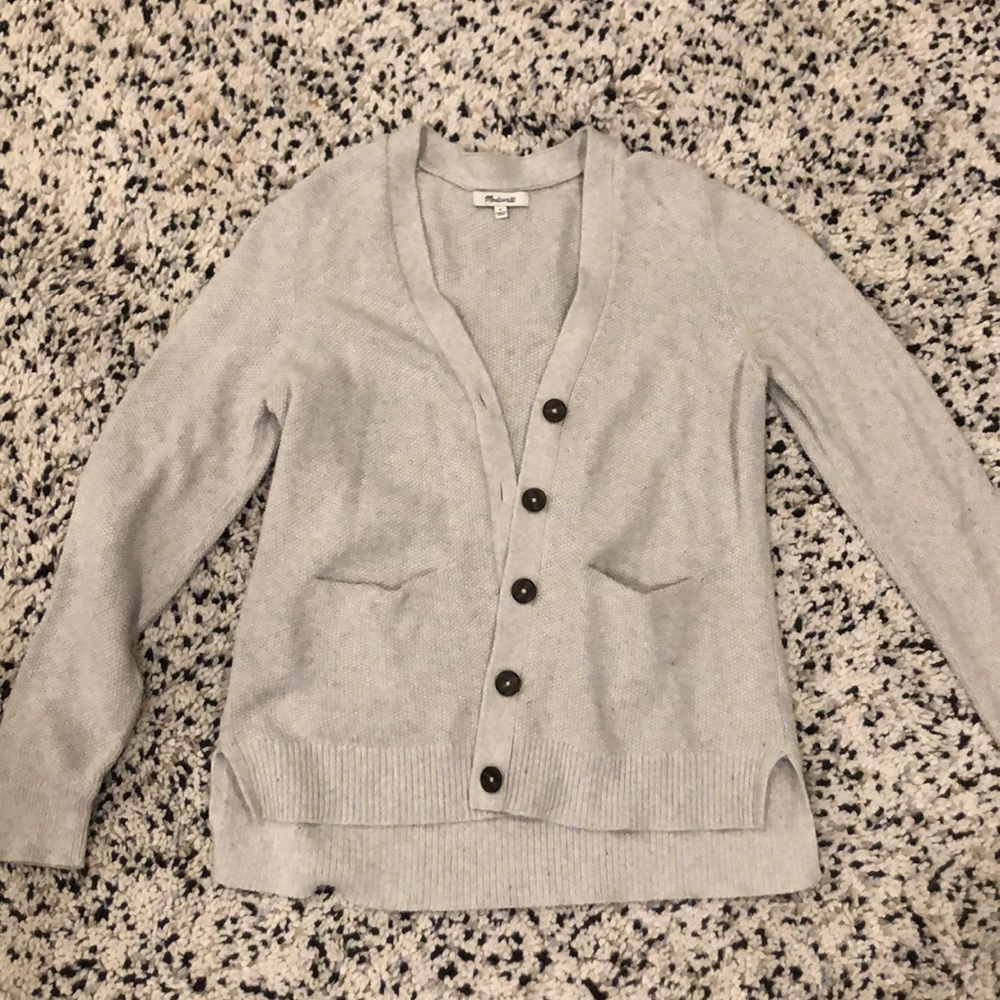 Madewell Pale Gray Textured Button Front Cardigan